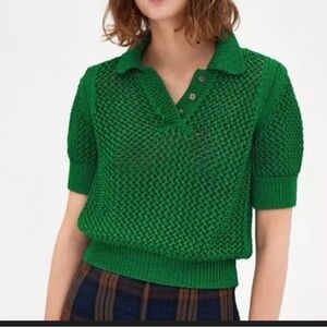 MOVING SALE Zara Emerald Green Cropped Knit Polo